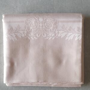 Vtg Rose Pink Damask Tablecloth Floral Cotton Rayon Shabby MCM Japan 52x74 NOS